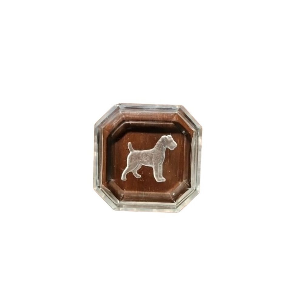 Vintage Crystal Clear Glass Salt Dish With Etched Scottie Dog Design Terrier